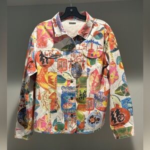 CHICO’s Multi Color Floral Denim Jacket Size S/M
